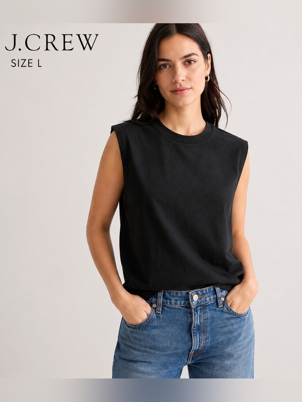 J.Crew Black Sleeveless Crewneck Cotton Top Size L